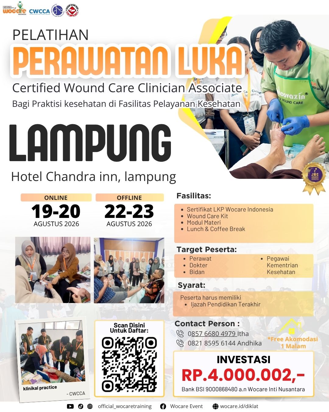 PELATIHAN PERAWATAN LUKA MODERN (CWCCA) LAMPUNG AGUSTUS 2026
